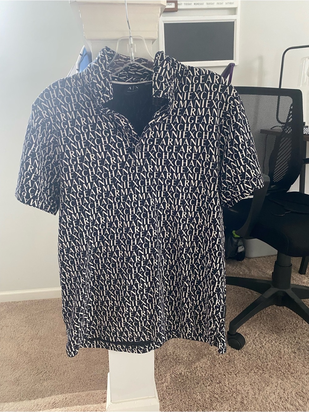 Armani Exchange Black and White Logo Print Polo Shirt